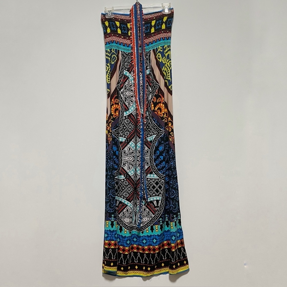 Flying Tomato Colorful geometric Tribal Strapless smocked Dress with tie belt